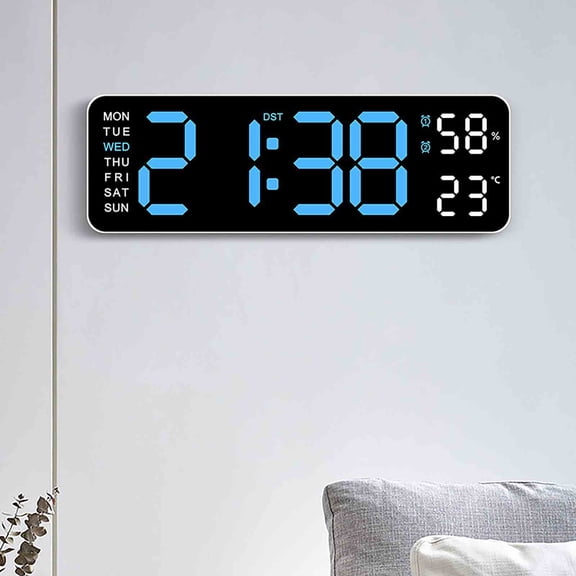 LED Alarm Clock with Temperature and Humidity, Large Display Digital Clock with Countdown Timer and Jump Seconds, Silent Wall Desk Clock for Bedroom, Living Room, and Home Office