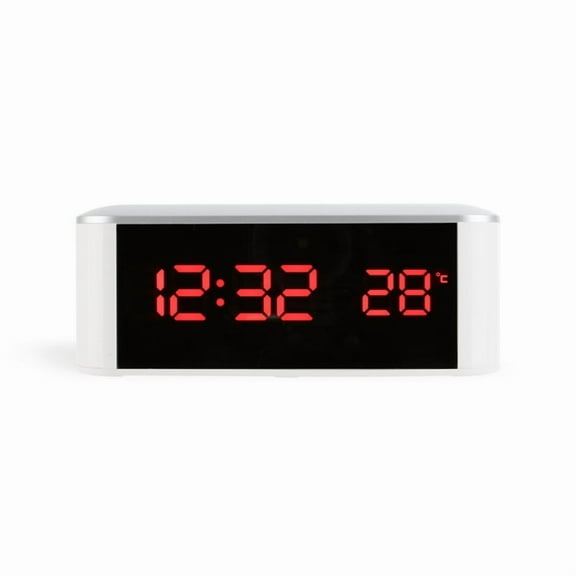 LED Alarm Clock Thermometer Digital Wall Clock with Seconds for Seniors for Heavy Sleepers Adults,Red Words