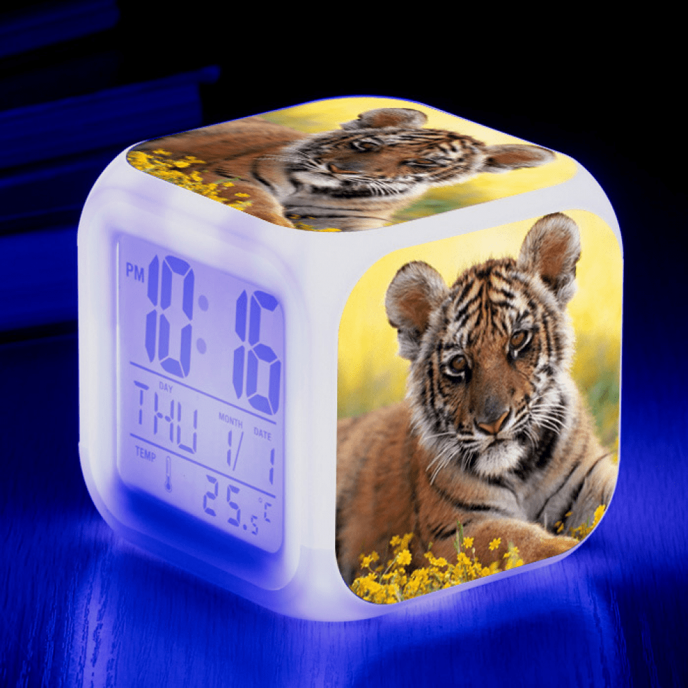 LED Alarm Clock Tiger Pattern Creative Desk Table Clock Glowing ...