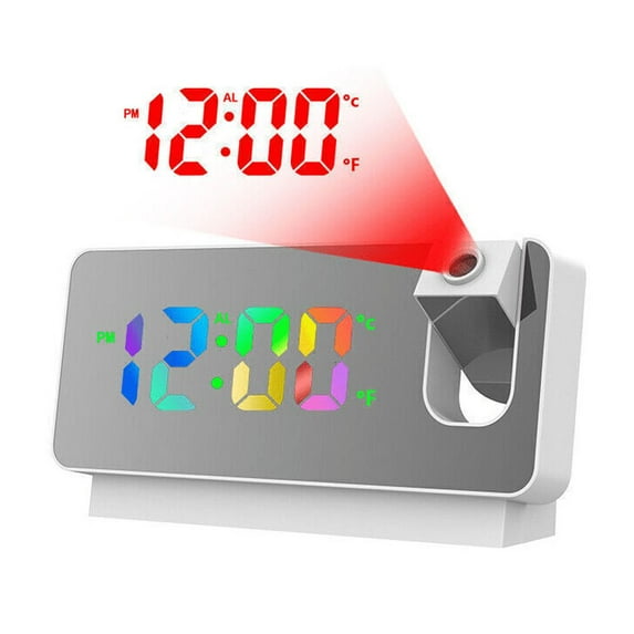 LED Alarm Clock with Projection Digital Alarm Clock Temperature Dimmable Table Clock Alarm USB