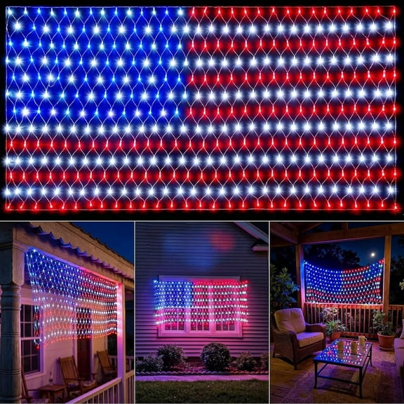 LED American Flag Net Lights Outdoor, 420 Leds Outdoor Flag Light for Travel Camping