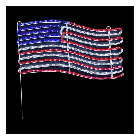 LED American Flag Rope Light, 22 inch 4th of July Decorations, Red White Blue Patriotic Motif, Indoor Outdoor Holiday Lighting