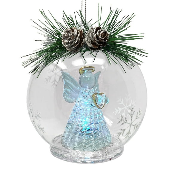 Angel Christmas Lighted Ornament Holding Heart - Color Changing - 4 Hour Timer - 4" Diameter - 9830