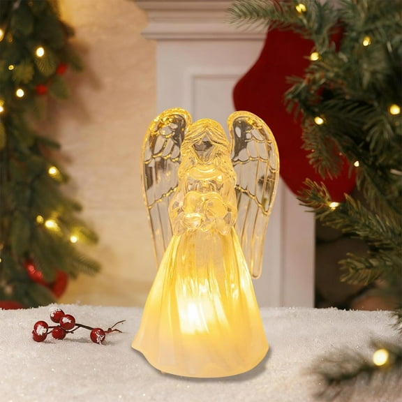 LED Angel Ornament with Acrylic Imitation Crystal, 4.33 Inch Angelic Night Light for Tabletop Decor, Christmas Gift for Holiday Home Accent(A)