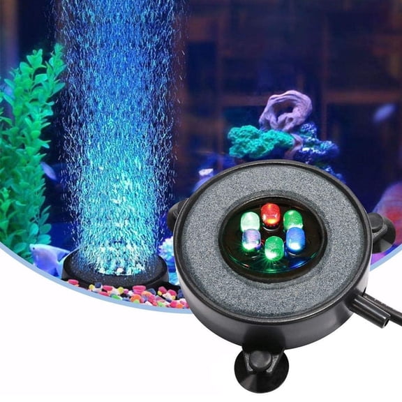 LED Aquarium Air Bubble Light Fish Tank Air Curtain Bubble Stone Disk with 6 Color Changing LEDs