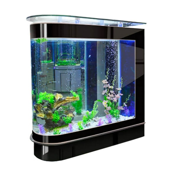 LED Aquarium Kit Upright Black Fish Tank Large Glass Fishbowl Glsaa Bar for Patios Living Office Room and Kitchen 47.3*49.6*15.8in