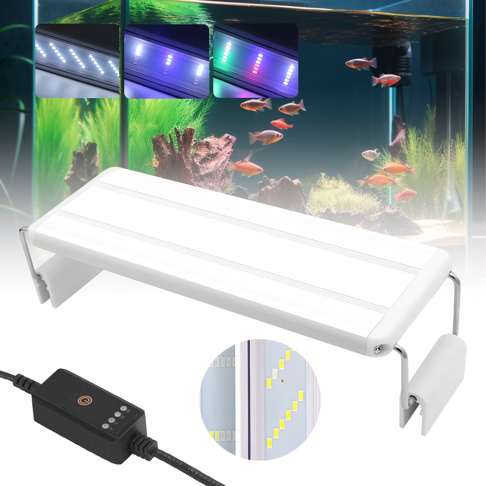 LED Aquarium Light, Fish Tank Lighting Tool with 3 Color Settings and Stable Extendable Brackets for 20 to 24in Fish Tank