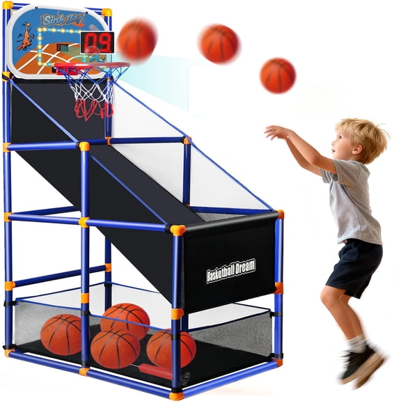 LED Arcade Basketball Game Set w/Electronic Scoreboard for Kids, Boy Toys Basketball Hoop with 4-5 Balls for 3-12 Years Old, Adjustable Height w/Pump & Storage Net for Indoor Outdoor Sports Play