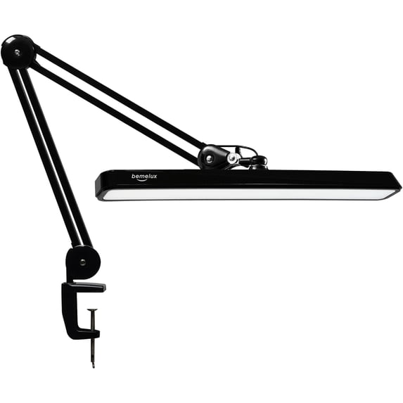 LED Architect Desk Lamp with Clamp, Metal Swing Arm 2000 Lume Dimming Office Table Lamp for Task Work Drafting Reading Desktop, 117PCS Bright LEDs, 24W Workbench Lamp(Black)