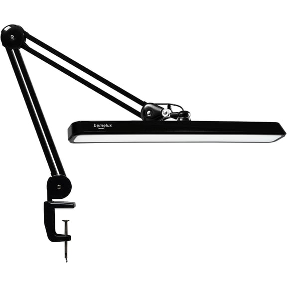 LED Architect Desk Lamp with Clamp, Metal Swing Arm 2000 Lume Dimming Office Table Lamp for Task Work Drafting Reading Desktop, 117PCS Bright LEDs, 24W Workbench Lamp(Black)