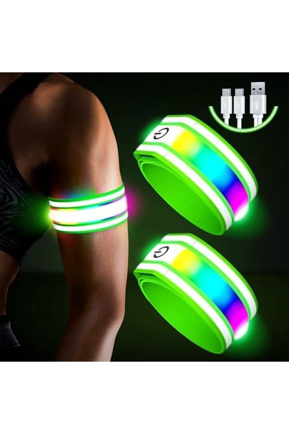 LED Armband for Running(2 Pack),Light Up Arm Bands for Night Walking Running,Rechargeable Lights for Runners,High Visibility Reflective Running Gear Adjustable Light Up Wristbands