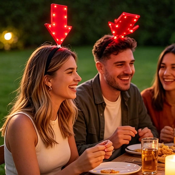 LED Arrow Sign Headband, Bright Red Light Up Arrow Shape Hair Hoop, Fun Novelty Party Costume Accessory, Comfort Non-Slip Elastic Headband for Birthday Holiday Cosplay Stage Performance Photo Props