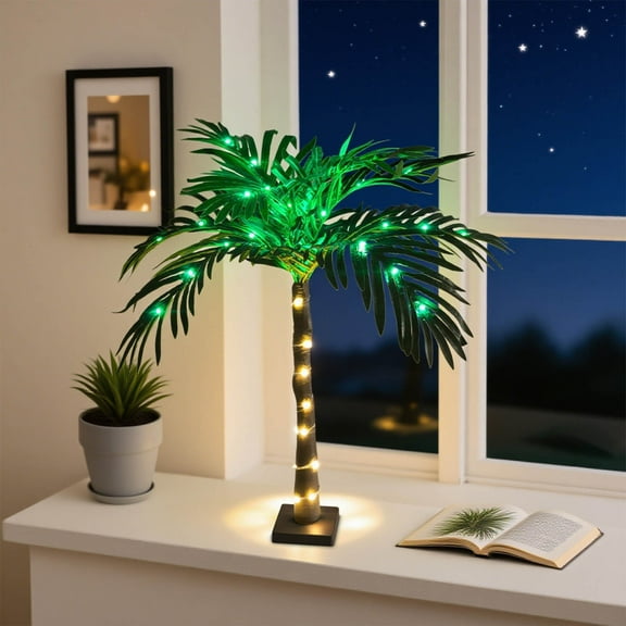 LED Artificial Coconut Tree Lamp 5 Foot Tall Indoor Tropical Decor with Warm White Lights Holiday Christmas Party Decoration Beach Themed Home Accent