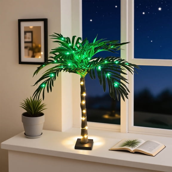 LED Artificial Coconut Tree Lamp, Warm White Tabletop Night Light, USB Powered Bonsai Tree Light for Bedroom, Living Room, Christmas Party Decor