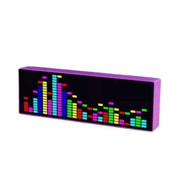 LED Audio For Spectrum Indicator With 384 Lights, Voice-Activated And Audio Cable Mode, Desktop Electronic Clock With 12/24-Hour Display, ABS Housing, 21.8 Cm(Purple)