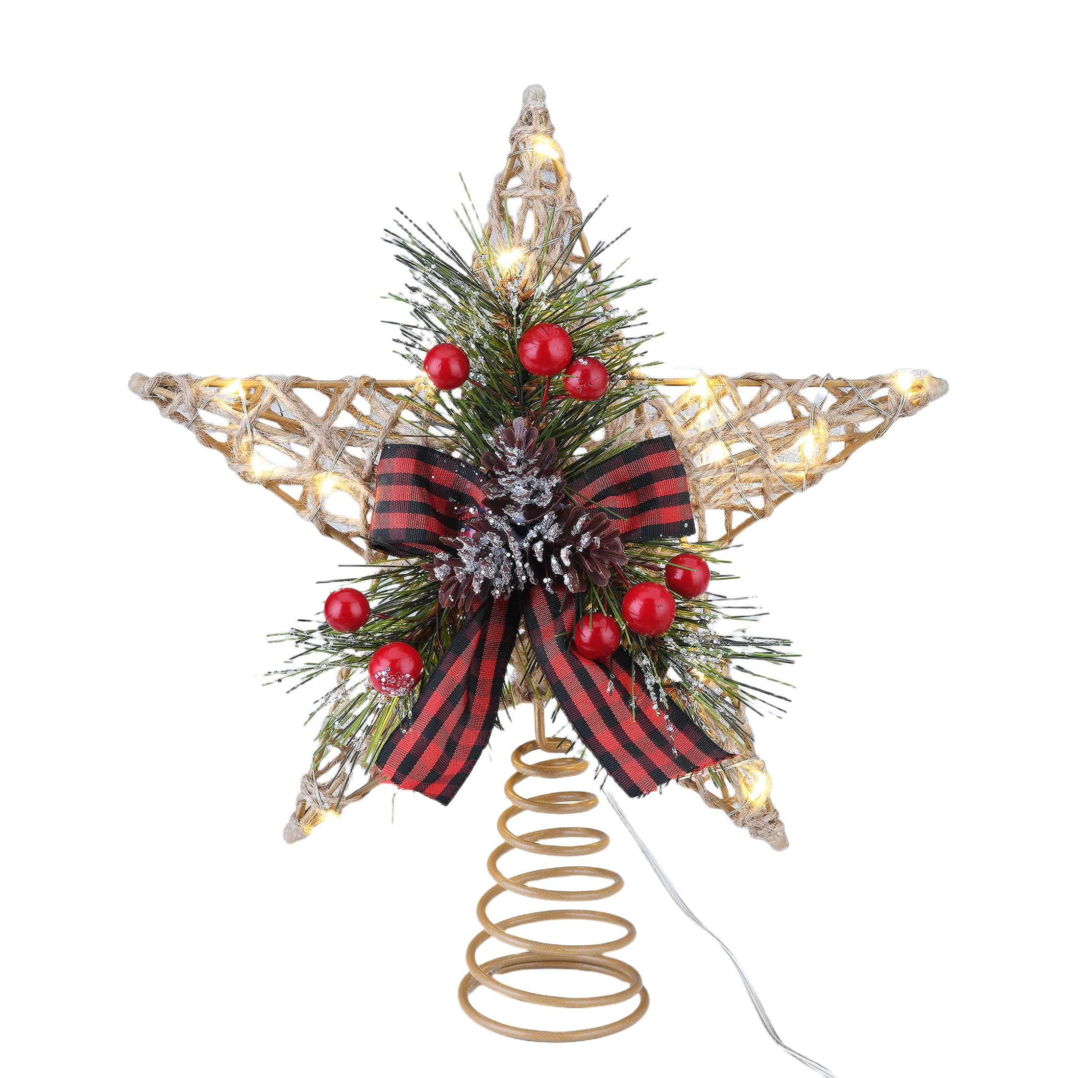 Gold Star Battery Operated LED Christmas Tree Topper, 10", Holiday Time