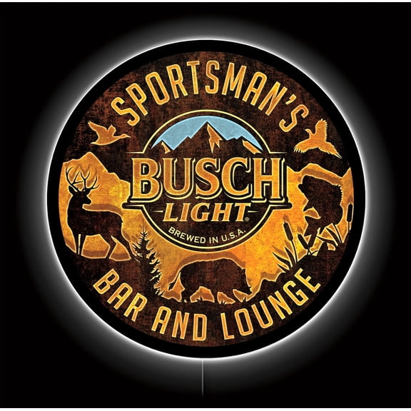 Desperate Enterprises LED Busch Light Sportsman Neon Sign 23 Inch Round Backlit Acrylic Wall Decor Multicolor Indoor Corded Electric LED Wall Sign