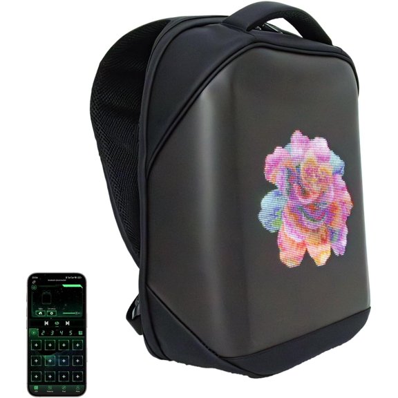 LED Backpack  with UHD 96 * 128 Pixel LED Display Screen, App Control Customized LED Bag for , 16-inch Laptop, Travel, Advertisement, Graffiti, School, Party (Black)