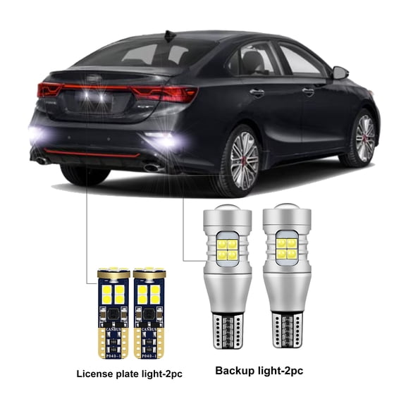 LED Backup and License Plate Lamp Bulbs For Kia Forte LX LXS EX 2010-2024, 6000K White Upgrade Kit, 4-Pack