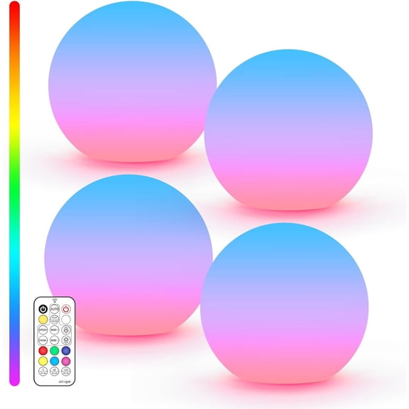 LED Ball Light, Multi-Color Rechargeable Night Lights, 3-inch RGB Globe Mood Lighting, Waterproof Ambient Lighting Lamp for Home Bedroom Patio Pool Decorative Birthday Gift,4 Pack
