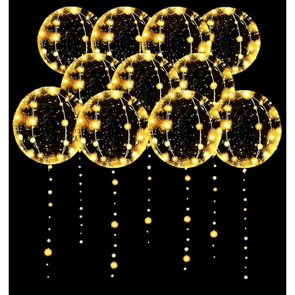 LED Balloons 10 Pack, Light Up Balloons 20 Inches Clear Helium Bobo Balloon, Glow Bubble Balloons with String Lights for Valentines Day Halloween Christmas Wedding Birthday Party Decoration