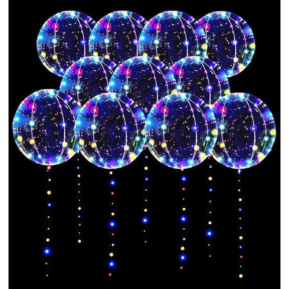 LED Balloons 10 Pack, Light Up Balloons 20 Inches Clear Helium Bobo Balloon, Glow Bubble Balloons with String Lights for Valentines Day Halloween Christmas Wedding Birthday Party Decoration
