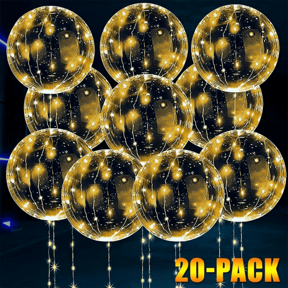 LED Balloons 20 Pack, 20 inch Glow Bubble Balloons with String Lights Included Batteries for Halloween Christmas Party Decoration