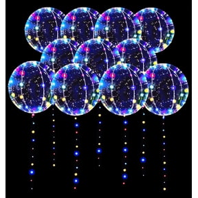 LED Balloons 3 Pack, 14 Inch Clear Bobo Helium Balloons, Built in String Lights, Glow Bubble Party Decorations for Valentines Day Wedding Birthday
