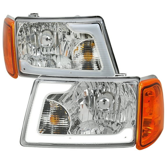 LED Bar Factory Style Headlights w/Amber Corner Lamp (Chrome Housing/Clear Lens) Made for and Compatible with 2001-2011 Ford Ranger