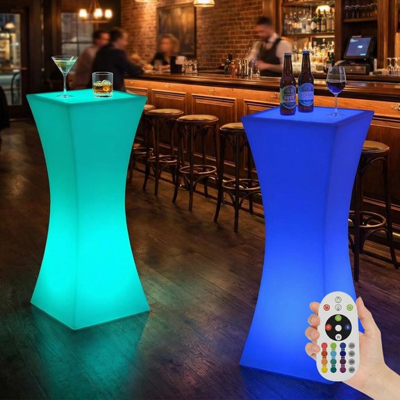 LED Bar Table 42" H, Light Up Tables 16 RGB Colors Changing Lights with Remote Control, IP65 Rechargeable Luminous Furniture Night Lighting for Party, 1 count - Rectangular