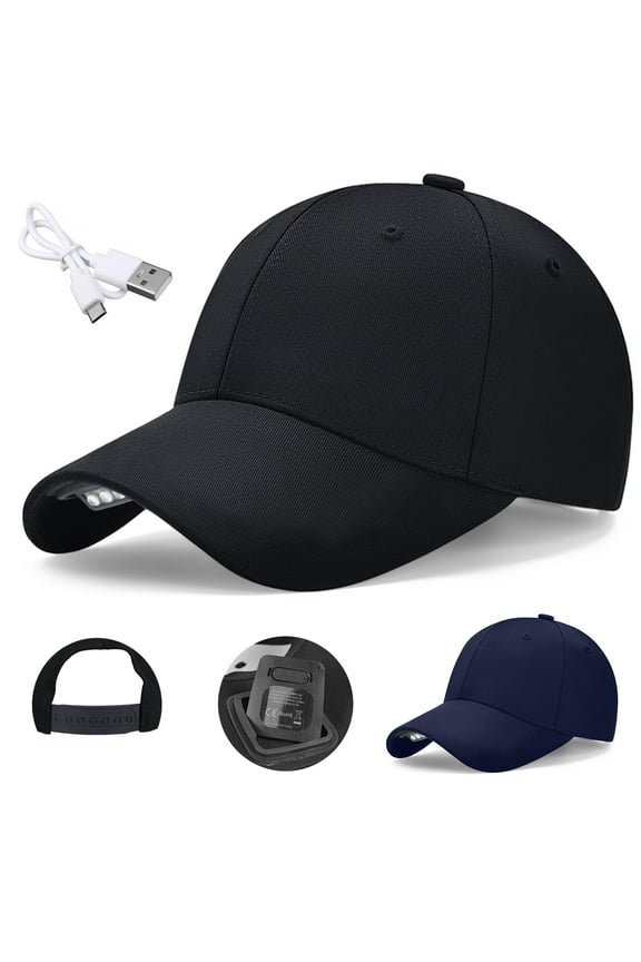 LED Baseball Cap, DIDADI Unisex Adjustable Washed Cotton Soft Cap Built-in LED Headlight Suitable for Fishing Jogging Camping (Black)