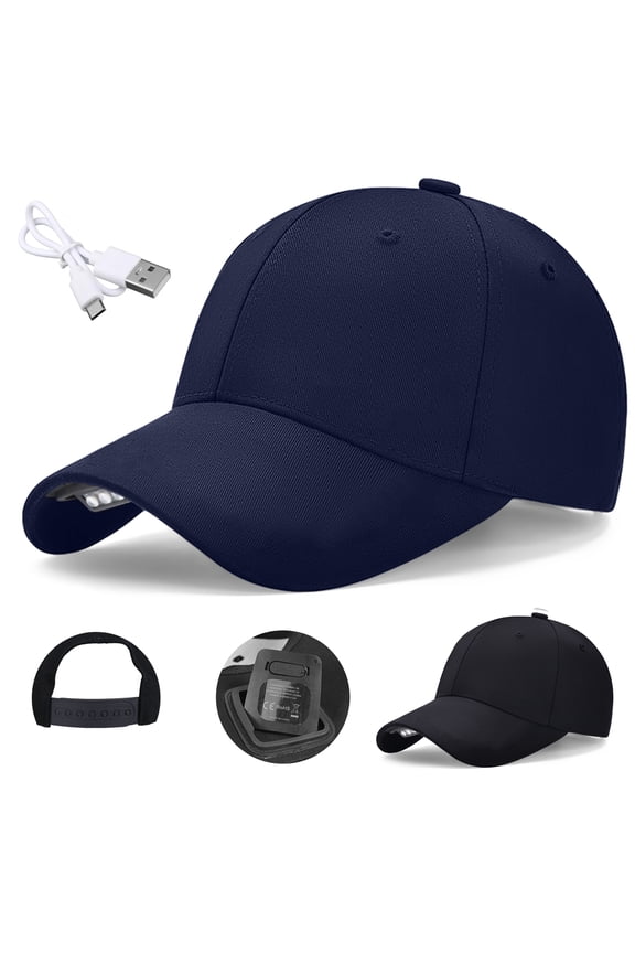 LED Baseball Cap, DIDADI Unisex Adjustable Washed Cotton Soft Cap Built-in LED Headlight Suitable for Fishing Jogging Camping (Blue)