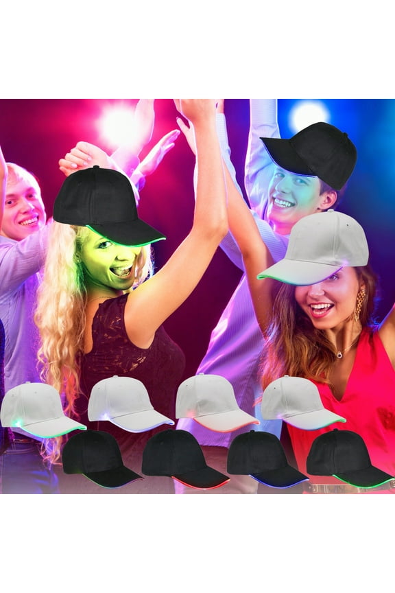 LED Baseball Cap Light Up Hat Adjustable Glowing Party Rave Accessory | Flashing LED Sunshade Performance High-Visibility | Festival Club Stage Hip Hop | Black White | Unisex | 56x28x15cm