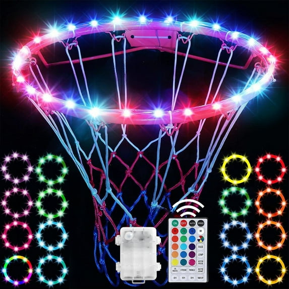 LED Basketball Hoop Light | 17 Colors & 7 Modes | Remote Control | Waterproof IP68 Rim Lighting for Outdoor Basketball Goal | Timer & Adjustable Speeds | Fits 4.9FT Hoop | Super Bright | Easy