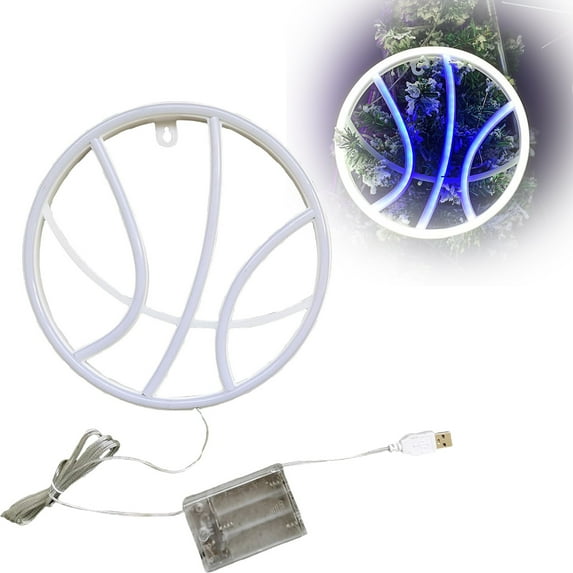 LED Basketball Sign, USB Powered Dimmable Wall Light for Bedroom, Game Room & Man Cave, Energy-Saving Sports Decor for Basketball Fans, White