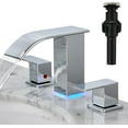 thumbnail image 1 of LED Bathroom Faucet 3 Hole, Chrome Waterfall Bathroom Faucets, 8 Inch Widespread Modern Bathroom Sink Faucet & Parts, Wide Spread Touch On Three Hole 2 Handle 3 Piece Bathroom Vanity Faucet, 1 of 6