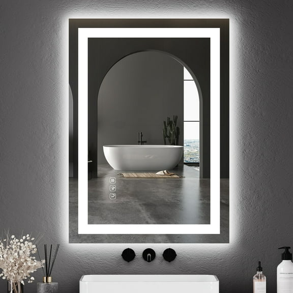 LED Bathroom Mirror 20x28 Inch – Front & Backlit, Dimmable Vanity, Anti-Fog, Shatter-Proof, Memory, 3X Magnifier, Horizontal/Vertical Wall Mount, Modern, Single Strip, Frameless, Front + Rear Ambient