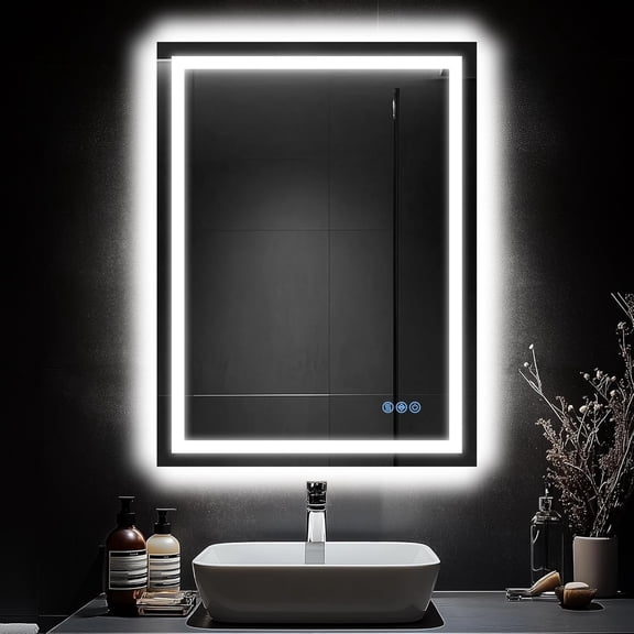 LED Bathroom Mirror, 24"x36" with Frontlit and Backlit Anti-Fog Mirror Lights Vanity for 3 Colors Temperature & Dimmable HD Tempered Glass