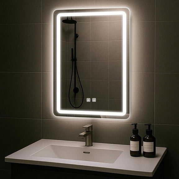 LED Bathroom Mirror, 28"L x 20"W, Backlit Vanity Mirror with Fogless Demister, Dimmable 3-Color Lighting (Warm/Natural/Cool), IP54 Rated, Wall Mounted, Framed in White