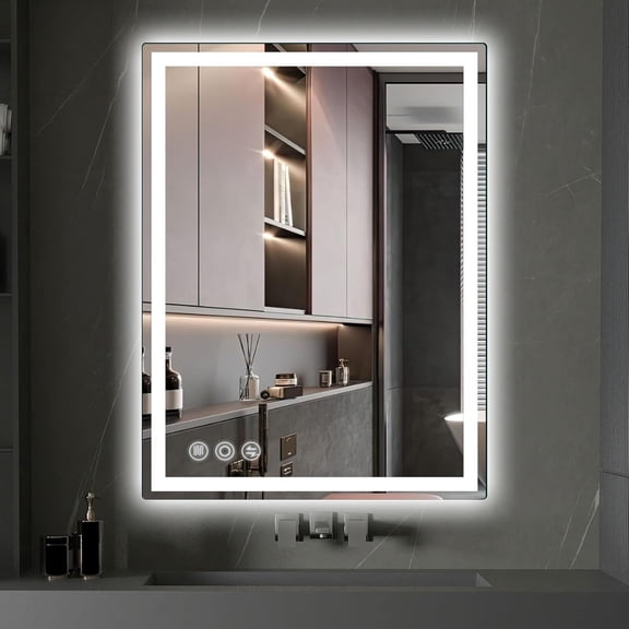 LED Bathroom Mirror 28"L x 20"W Frontlit and Backlit Anti-Fog Dimmable 3-Color Temperature Memory Tempered Glass