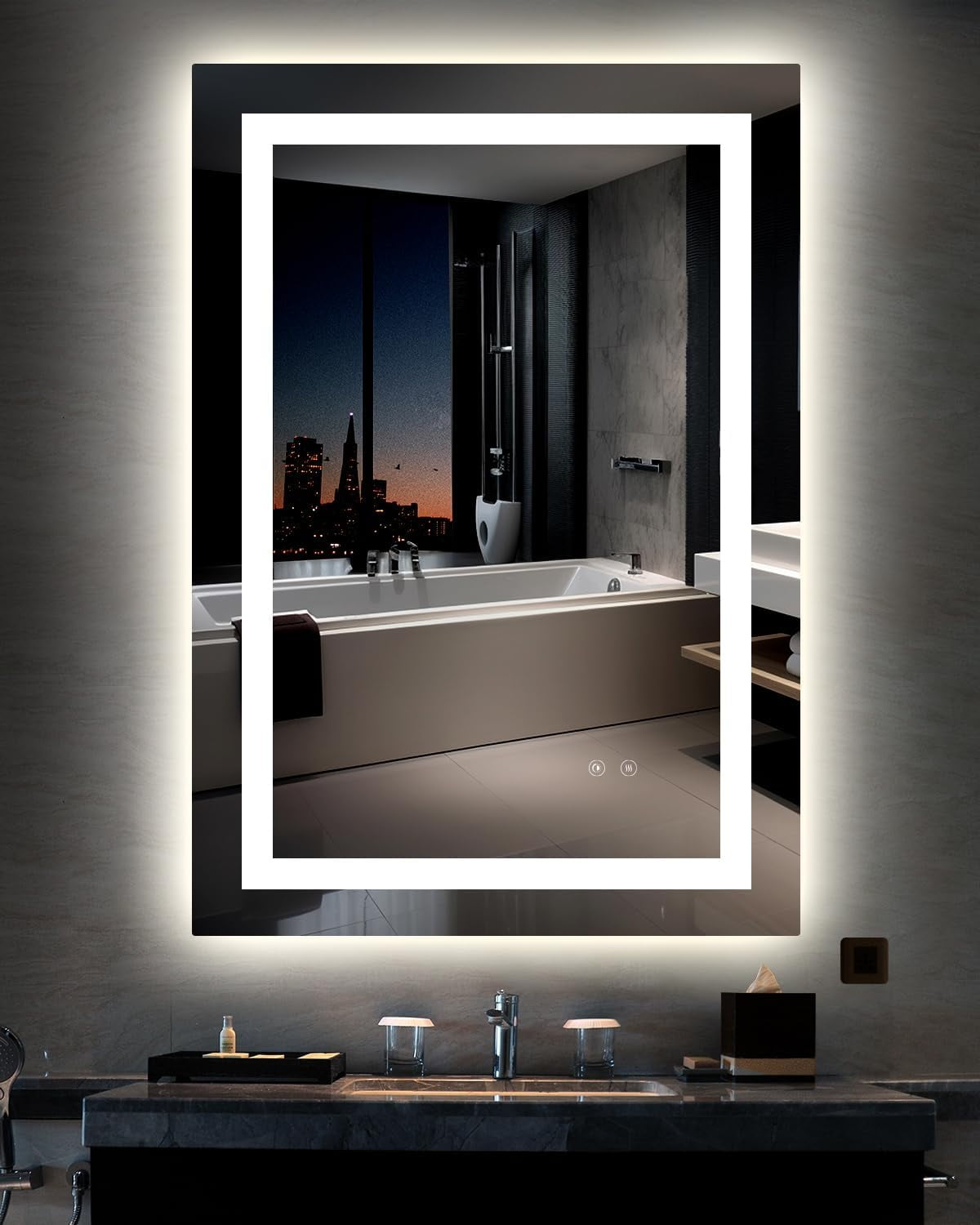 LED Bathroom Mirror 30"x 36" with Front and Backlight, Stepless ...