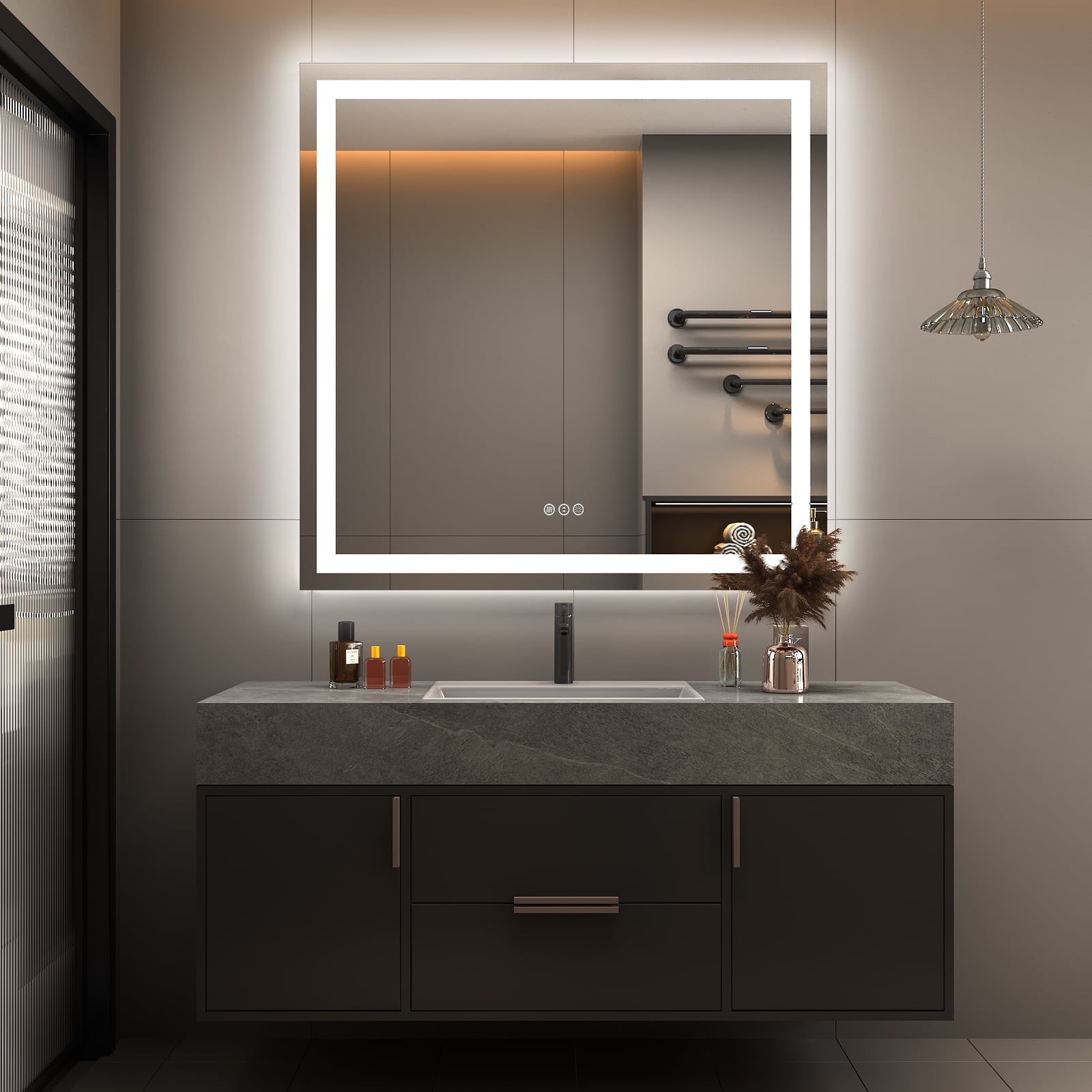 Apmir LED Bathroom Mirror 32"x 32" with Front and Backlight, With Anti ...