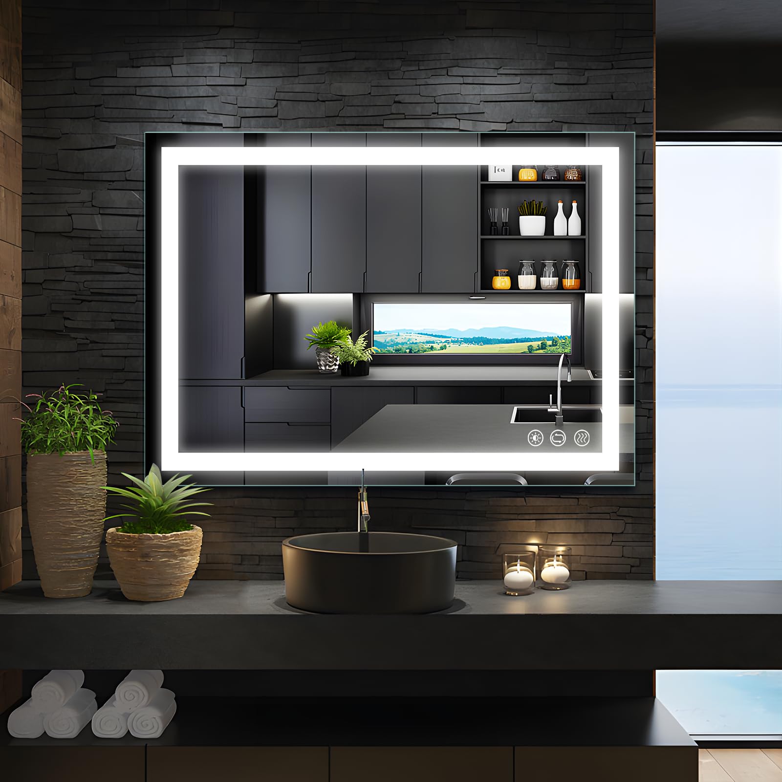 LED Bathroom Mirror, 32x24 inch Fronlit Bathroom Vanity Mirror with ...