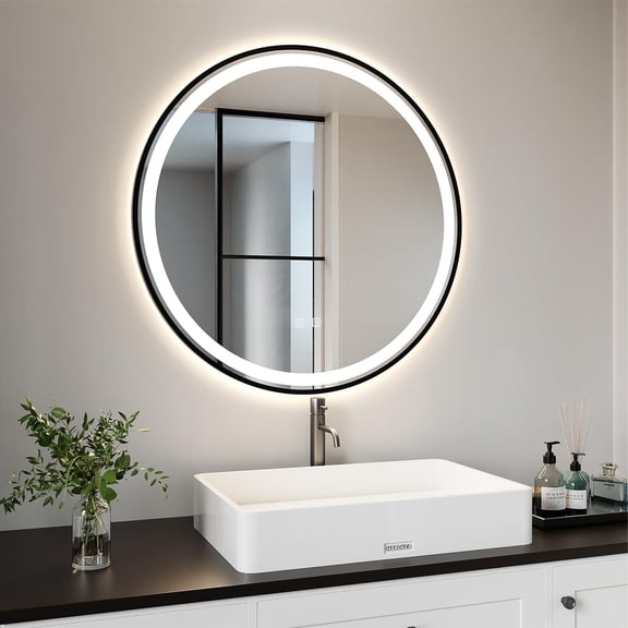 LED Bathroom Mirror 36 Inch Round, Makeup Mirror with Front and Backlit Illumination, Anti-Fog Technology, 3 Color Temperatures, Dimmable, Aluminum Frame