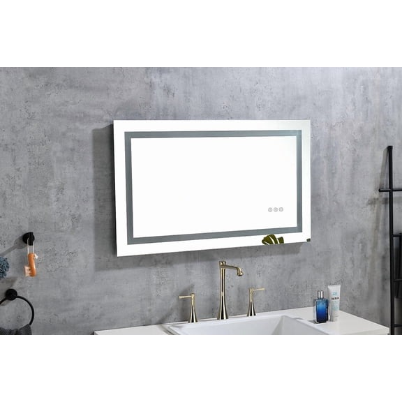 LED Bathroom Mirror 36 "x 24 " with Front and Backlight, Large Dimmable Wall Mirrors with Anti-Fog, Memory, 3Colors, LED Vanity Mirror