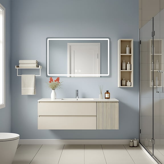 LED Bathroom Mirror, 36 x 28 Inch Anti-Fog Wall Mirror with Lights Stepless Dimmable, Lighted Bathroom Mirrors for Wall, Rectangle Bathroom Vanity Mirror with Front and Backlight, Horizontally Only