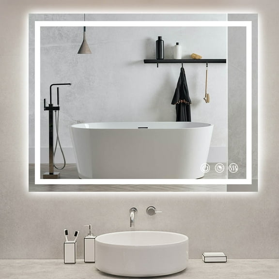 LED Bathroom Mirror 36"x28",Frontlit and Backlit Wall Mounted Vanity Mirror,Dimmable 3 Colors Temperature Anti-Fog Touch Button LED Makeup Mirror with Lights (Vertical/Horizontal)