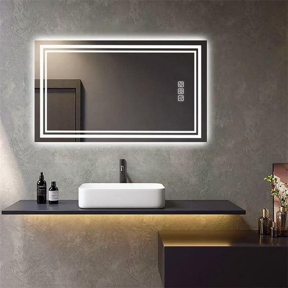 LED Bathroom Mirror 40" x 24" Front and Backlight, 5 Mins Defog, 5MM Full HD Reflected Wall Mounted Vanity Mirror, 3 Colors Stepless Dimmable, CRI90+, Memory Function (Plug-in/Hardwire)
