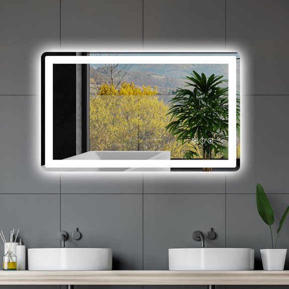 LED Bathroom Mirror 40"x 24" with Front and Backlight, Anti-Fog Dimmable, Lighted Bathroom Mirror with Lights, Shatter-Proof, Tempered Glass, Decor Vanity Mirror for Wall(Horizontal/Vertical)