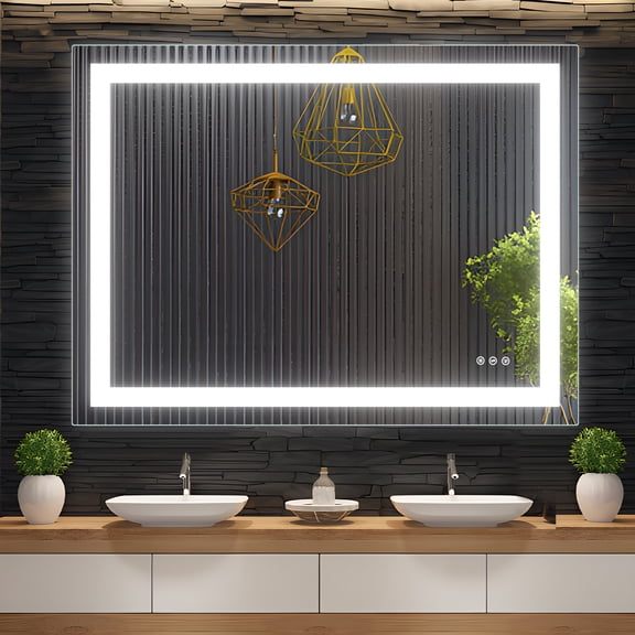 LED Bathroom Mirror 48x36 inch with Front and Backlight, Stepless Dimmable Wall Mirrors with Anti-Fog, Shatter-Proof, Memory, 3 Colors, Double LED Vanity Mirror